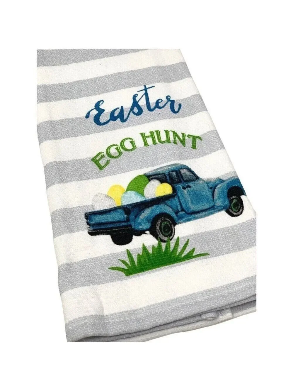 Easter Farmhouse Kitchen Hand Towel Vintage Blue Truck Eggs Decor Gray White